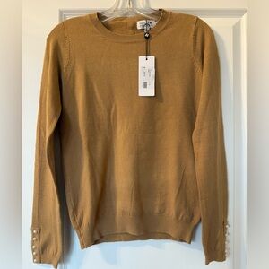 Molly Bracken Tan Crewneck Sweater with pearl buttons
